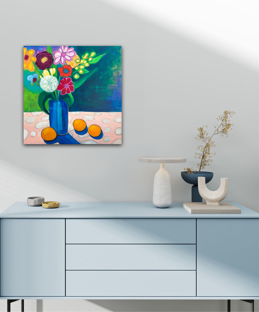 Blue Vase and Oranges 20X20