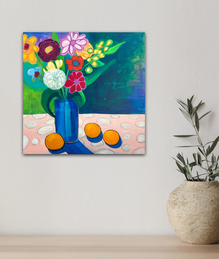 Blue Vase and Oranges 20X20